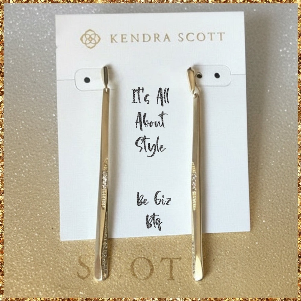 Authentic Kendra Scott Melissa Dangle Earrings Shiny Gold with Sparkles Crystals - Picture 4 of 8